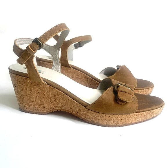 Boden Wedge Heel Sandals Ankle Strap Open Toe Light Brown Suede Leather size 10 - Picture 1 of 8